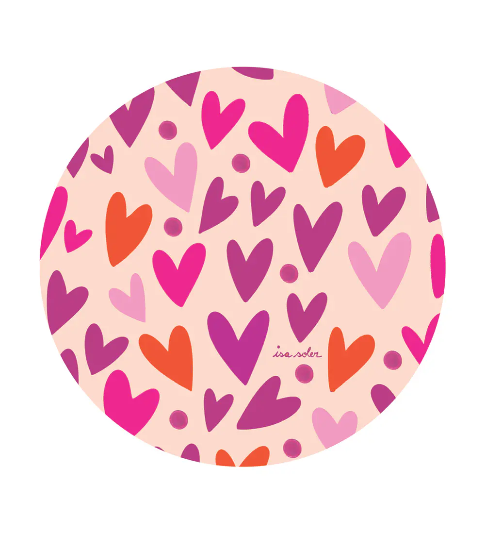 P599-1 Set 6 Individuales Corazones Rosa Redondo 37 cm - Imagen 1