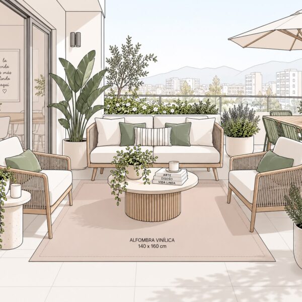 Alfombra vinílica 140 x 160 cm en terraza - referencia de tamaño
